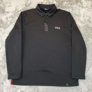 Fila Fleece Lined Golf Polo Shirt Mens L Black Performance Activewear Warm Sport